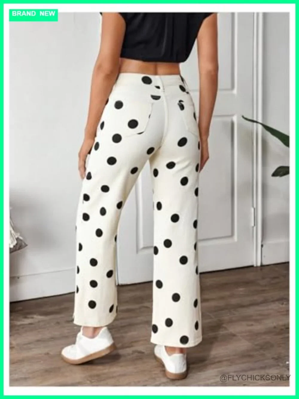 Women's Polka Dot Straight Leg Jeans - Stretchy Casual Denim